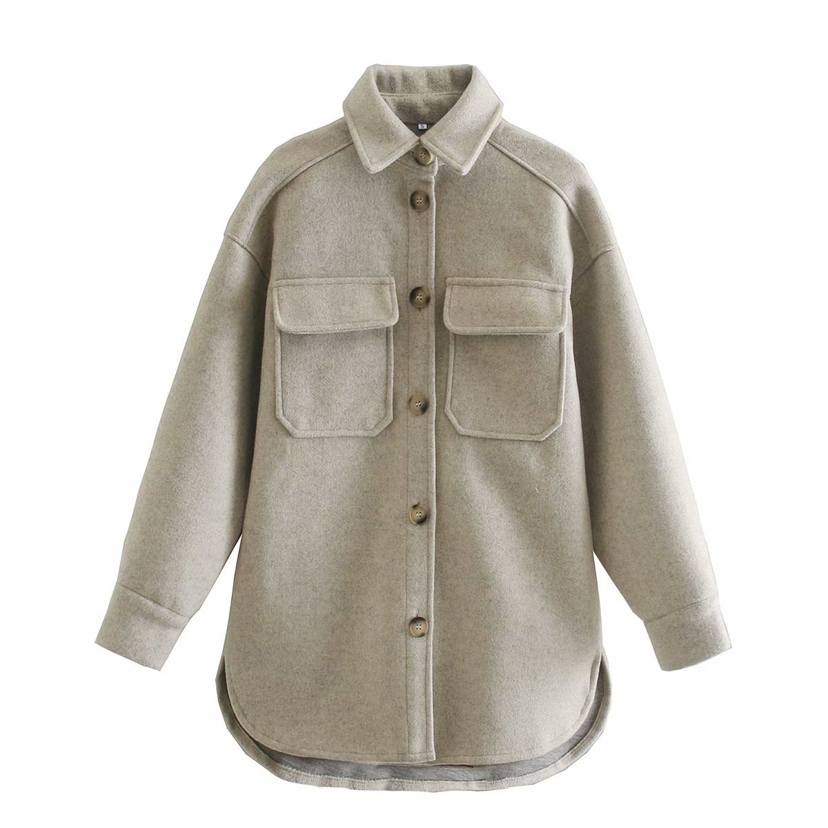 Pile Collar Pocket Single-breasted Woolen Outerwear Coat
