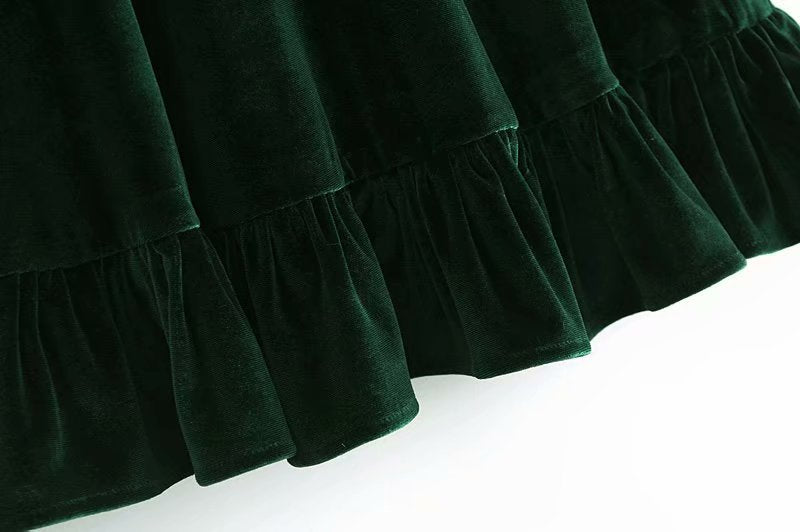 Velvet Flared Sleeve Vintage Splicing Mini Dresses