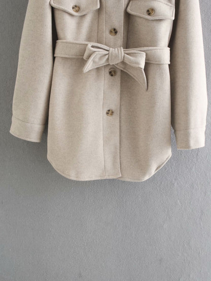 Lace-up Pile Collar Single-breasted Pocket Outerwear