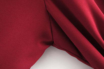 Vintage V-neck 3/4 Sleeve Ruffle Hem Tie-Waist Mini Dresses