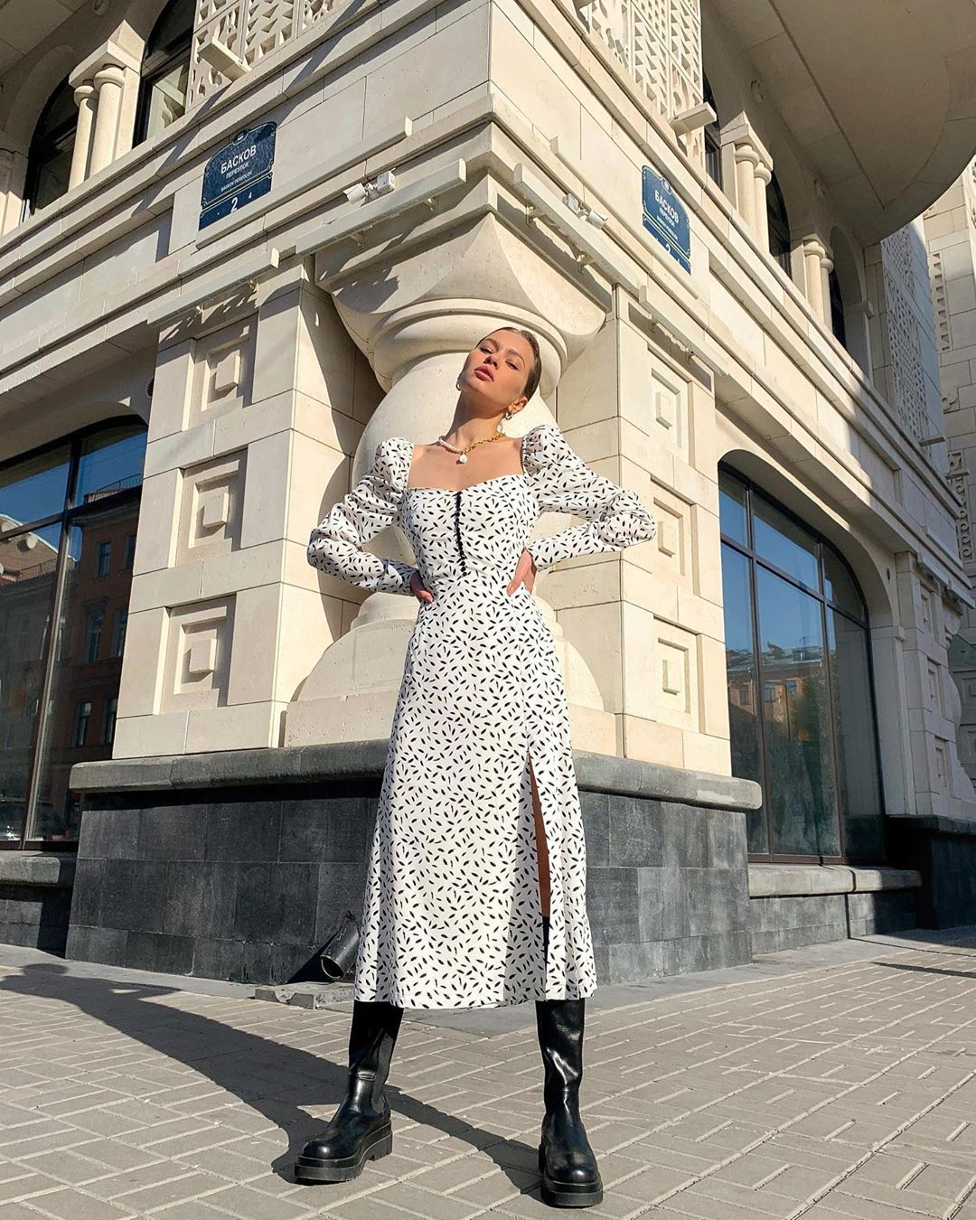 Puff Sleeve Square Collar Floral Vintage Midi Dresses