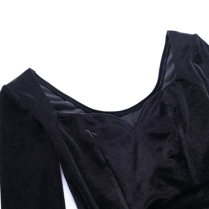 Square Collar Velvet Gloves Party Bodycon Midi Dresses