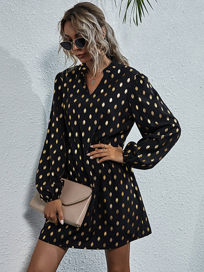 V-neck Polka Dot Ruffled Floral Mini Dresses