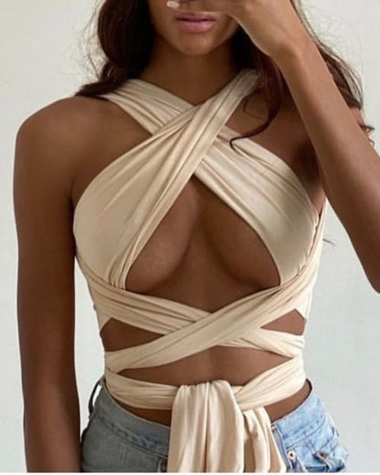 Backless Lace-up Halter Blouse Camis Tank Crop Tops