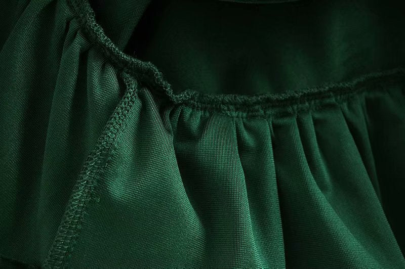 Velvet Flared Sleeve Vintage Splicing Mini Dresses