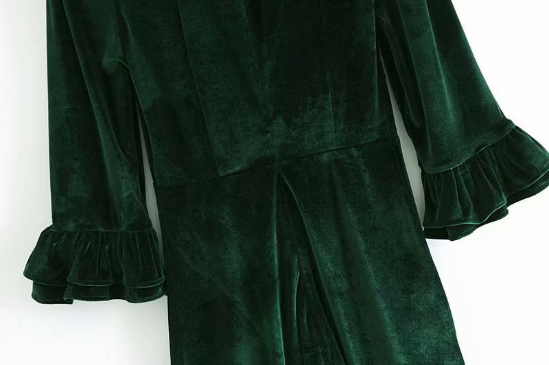 Velvet Flared Sleeve Vintage Splicing Mini Dresses