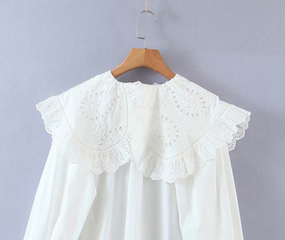 Lace Peter Pan Collar Single-breasted Shirts Blouses