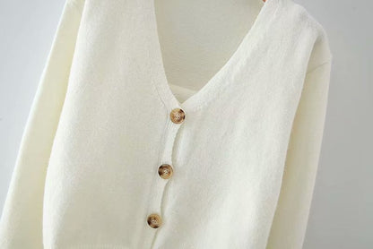V-neck Knit Suspenders Tank Tops and Single-breasted Cardigans Two-piece Set