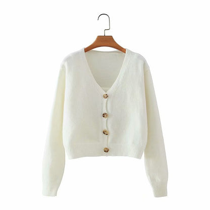 V-neck Knit Suspenders Tank Tops and Single-breasted Cardigans Two-piece Set