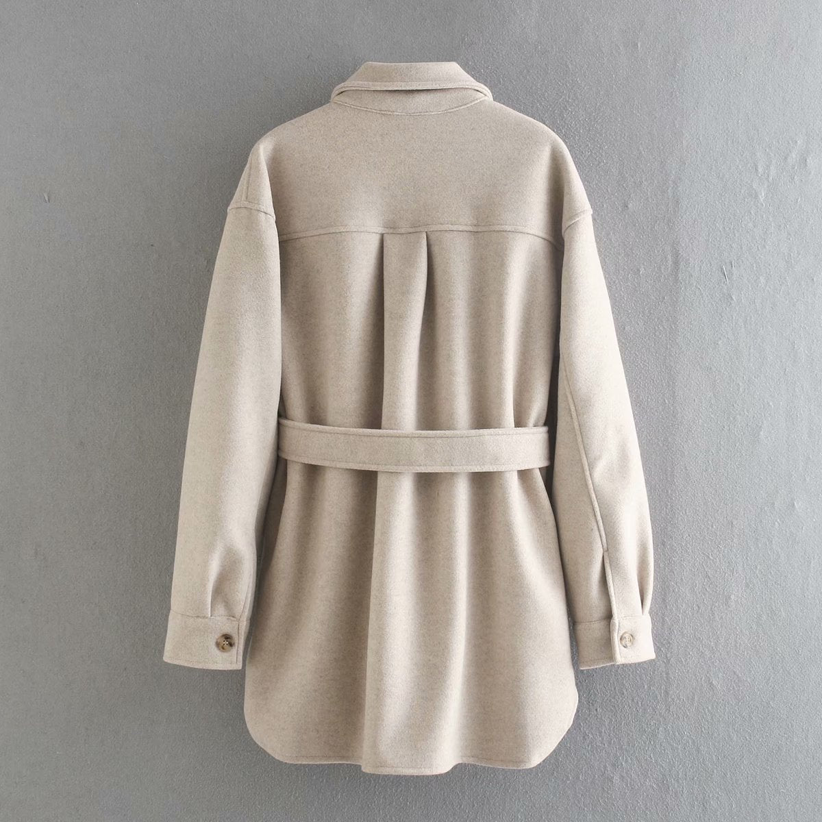 Lace-up Pile Collar Single-breasted Pocket Outerwear