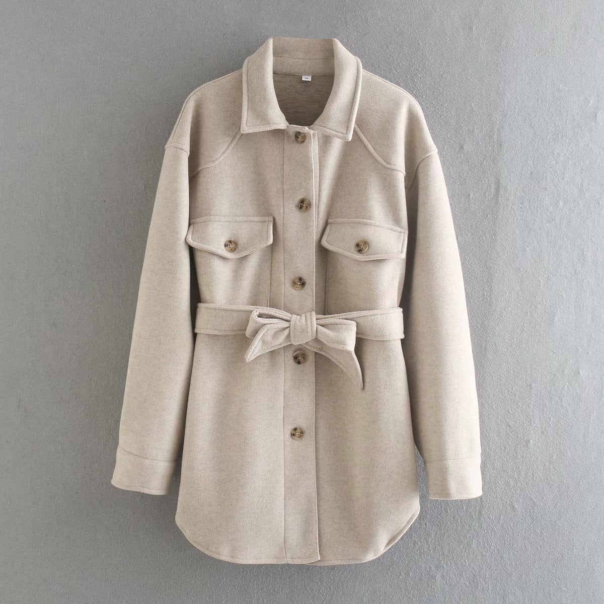 Lace-up Pile Collar Single-breasted Pocket Outerwear