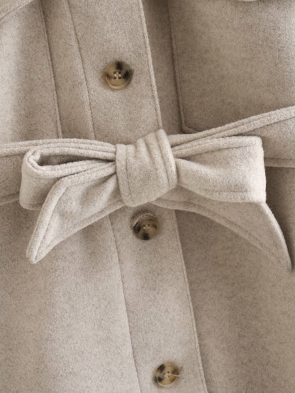 Lace-up Pile Collar Single-breasted Pocket Outerwear
