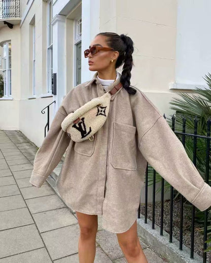 Pile Collar Bubble Sleeve Single-breasted Outerwear