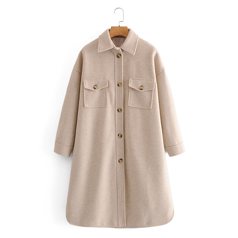 Lapel Collar Single-breasted Slit Leg Outerwear Long Coat
