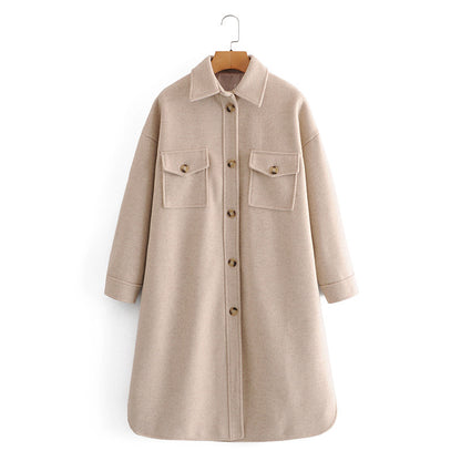 Lapel Collar Single-breasted Slit Leg Outerwear Long Coat