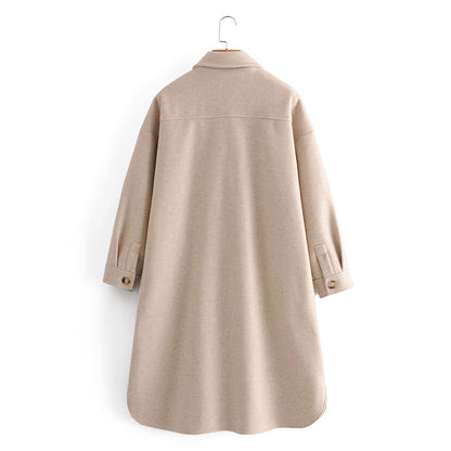 Lapel Collar Single-breasted Slit Leg Outerwear Long Coat
