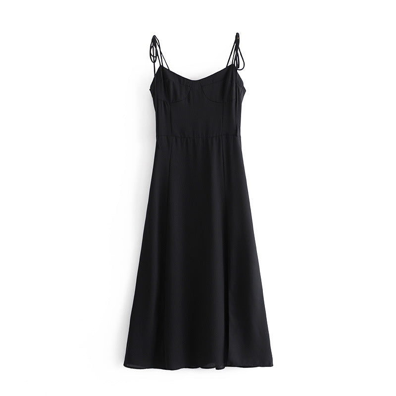 Backless Suspenders Slit Leg Vintage Midi Dresses