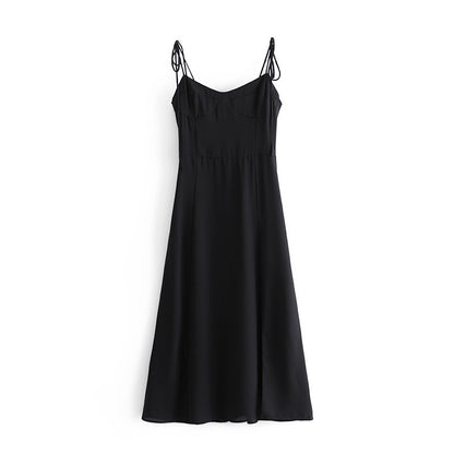 Backless Suspenders Slit Leg Vintage Midi Dresses