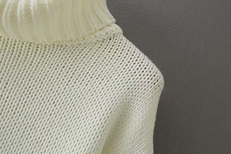 Knit Lantern Sleeve High Collar Crop Tops Sweaters