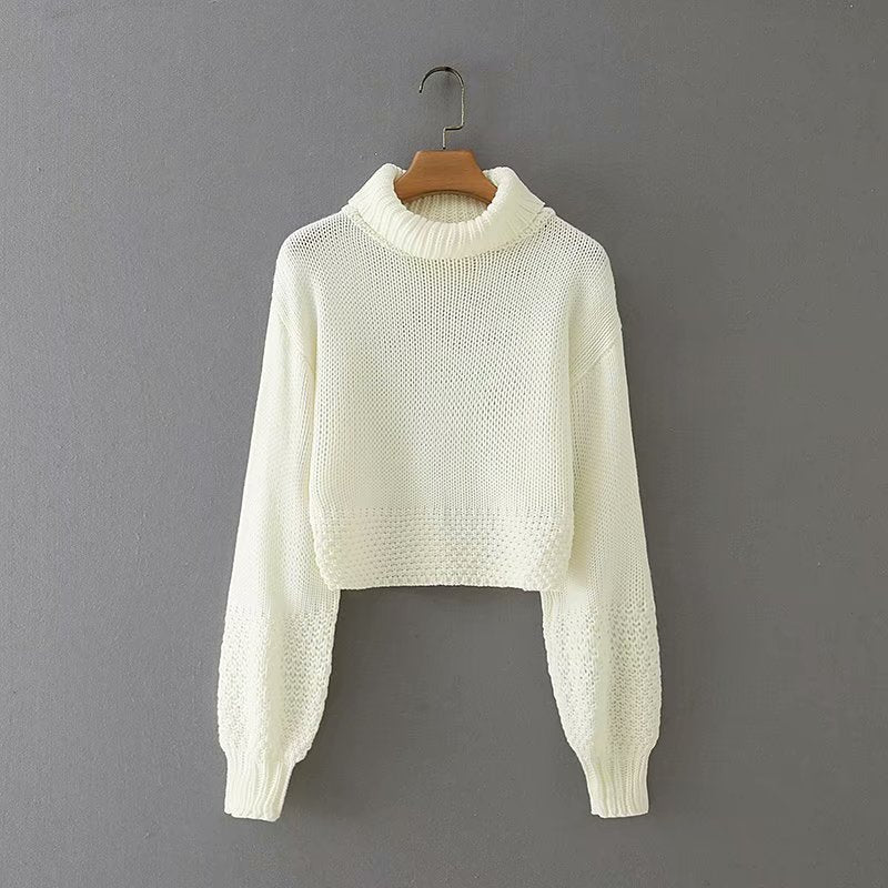 Vintage High Collar Hollow-out Lantern Sleeve Knit Sweaters