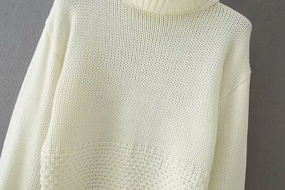 Vintage High Collar Hollow-out Lantern Sleeve Knit Sweaters