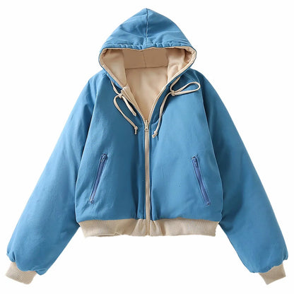 Double Side Hooded Oversize Contrast Color Outerwear Coat