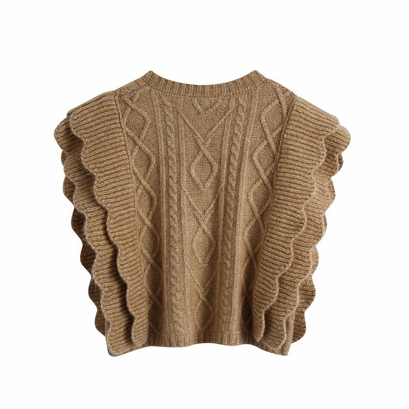 Ruffles Stripe Oversize V-neck Knit Sweater Vest
