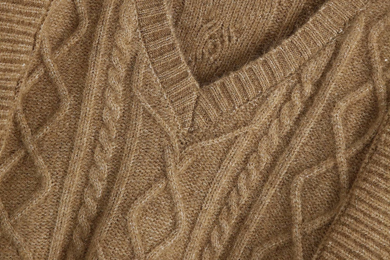Ruffles Stripe Oversize V-neck Knit Sweater Vest