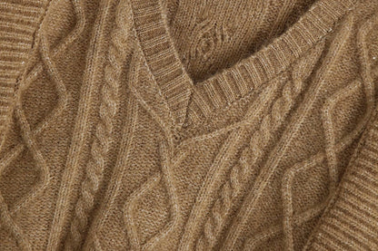 Ruffles Stripe Oversize V-neck Knit Sweater Vest