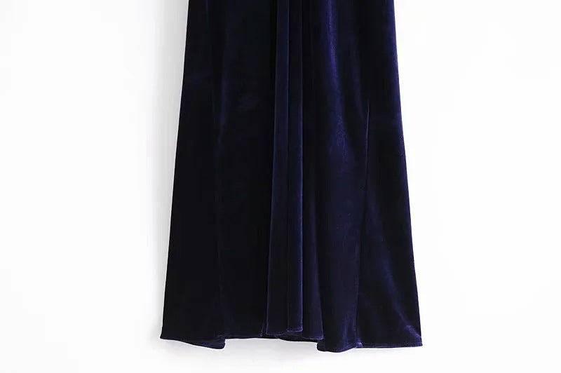 Elegant Lantern Sleeve Elastic Velvet Waist Midi Dresses