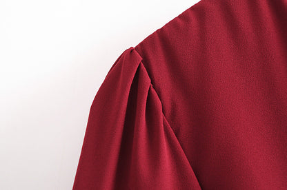 Vintage V-neck 3/4 Sleeve Ruffle Hem Tie-Waist Mini Dresses
