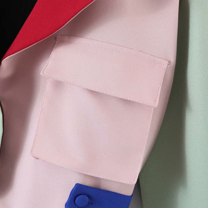 Contrast Lapel Single-breasted Lantern Sleeve Blazers