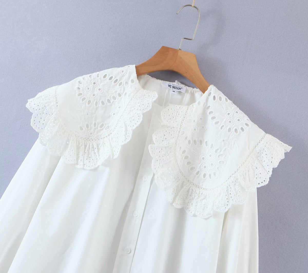 Lace Peter Pan Collar Single-breasted Shirts Blouses