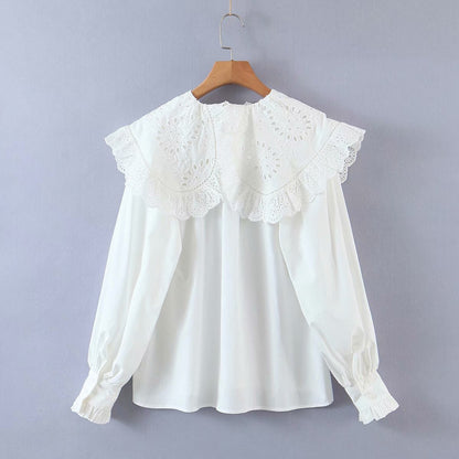Lace Peter Pan Collar Single-breasted Shirts Blouses
