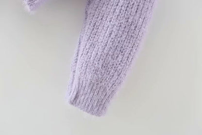 Knit V-neck Single-breasted Lantern Sleeve Cardigans