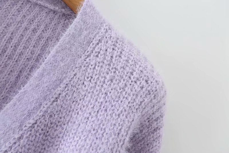 Knit V-neck Single-breasted Lantern Sleeve Cardigans