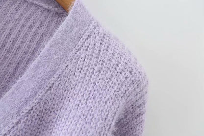 Knit V-neck Single-breasted Lantern Sleeve Cardigans