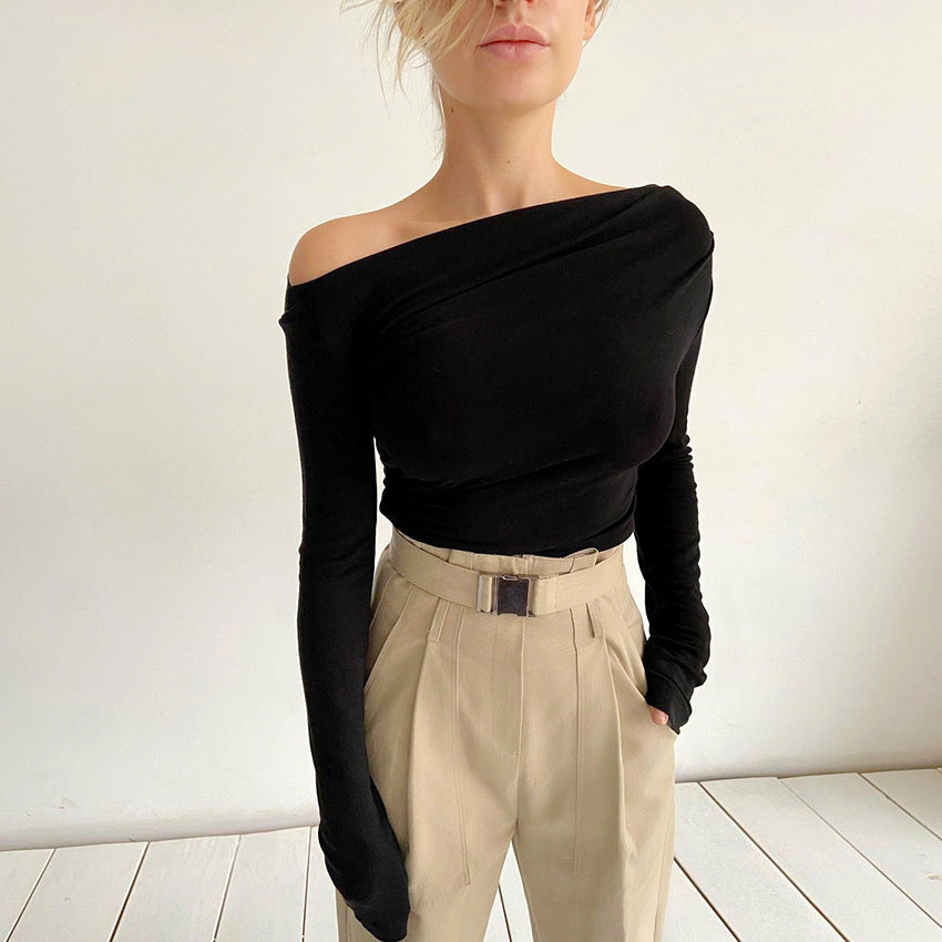 Casual Off One Shoulder Long Sleeve Knit Blouses