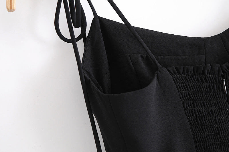 Backless Suspenders Slit Leg Vintage Midi Dresses
