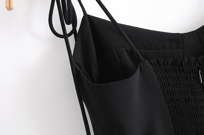 Backless Suspenders Slit Leg Vintage Midi Dresses