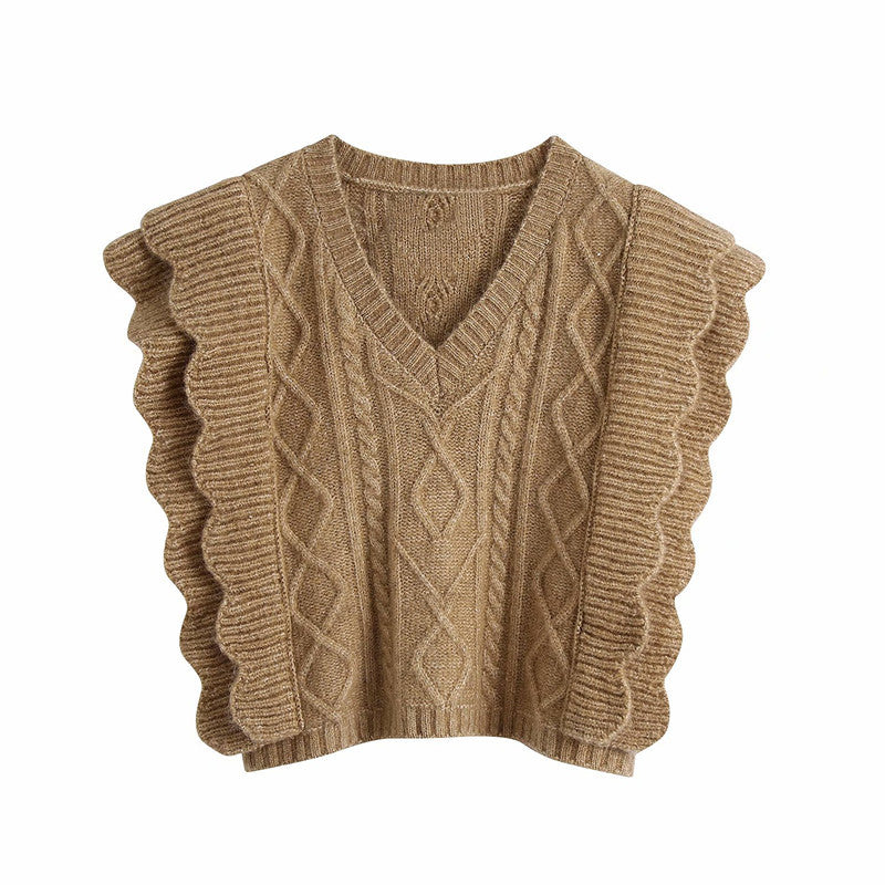 Ruffles Stripe Oversize V-neck Knit Sweater Vest