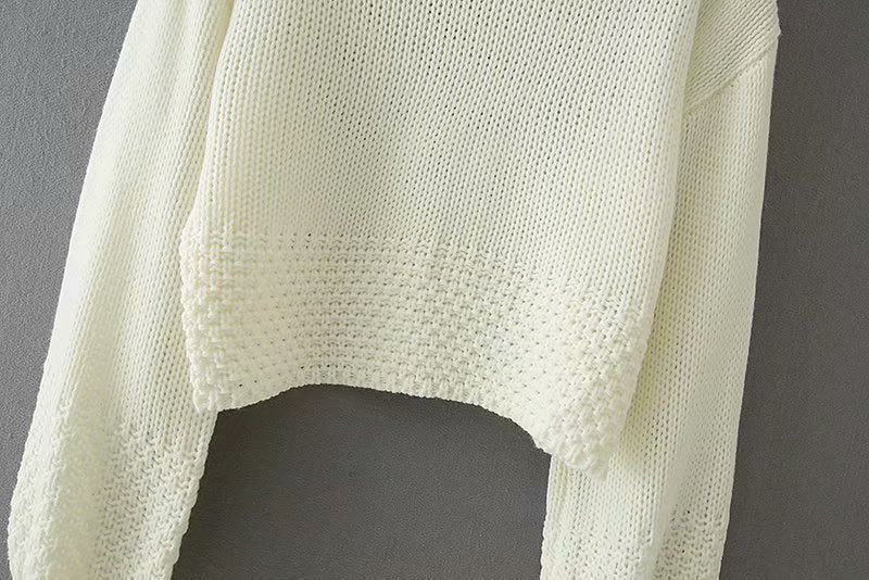 Vintage High Collar Hollow-out Lantern Sleeve Knit Sweaters