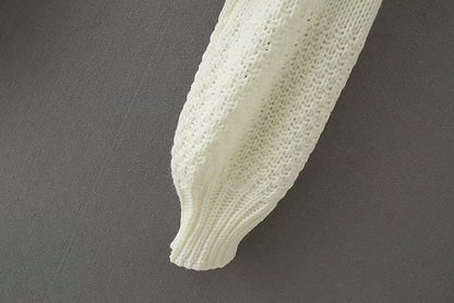 Vintage High Collar Hollow-out Lantern Sleeve Knit Sweaters