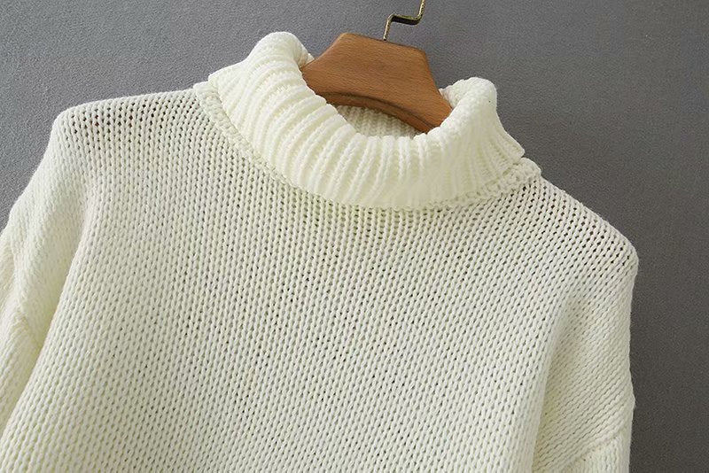 Vintage High Collar Hollow-out Lantern Sleeve Knit Sweaters