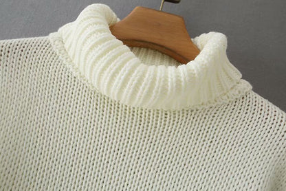 Knit Lantern Sleeve High Collar Crop Tops Sweaters