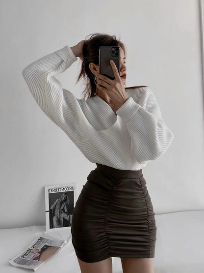 Vintage V-neck Batwing Sleeve Cross Design Knit Sweaters