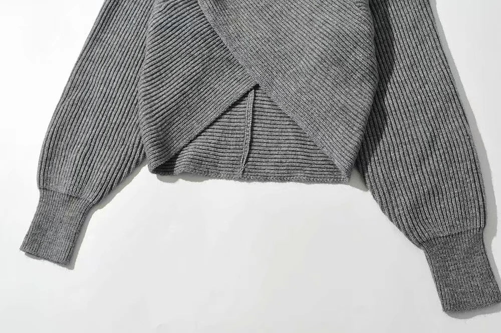 Vintage V-neck Batwing Sleeve Cross Design Knit Sweaters