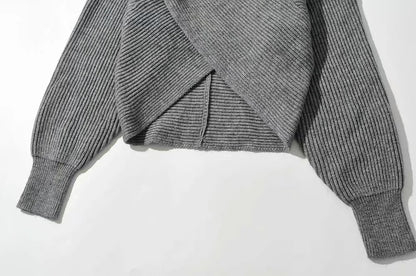 Vintage V-neck Batwing Sleeve Cross Design Knit Sweaters