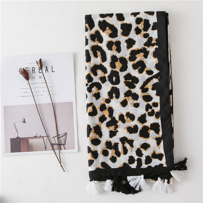Tassel Fringe Leopard Print Scarf Shawl for Women Ladies Girls