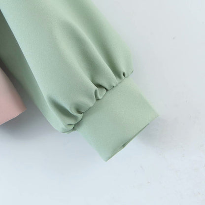 Contrast Lapel Single-breasted Lantern Sleeve Blazers